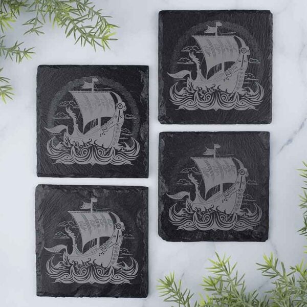 Viking Longboat Slate Coasters - Set of 4