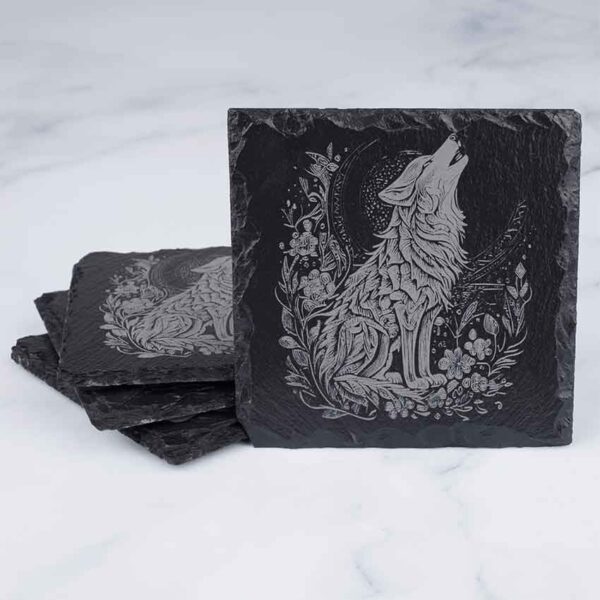 Midnight Wolf Slate Coasters - Set of 4