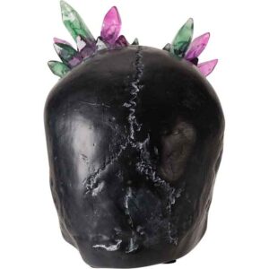 Black Skull Statue with Crystals