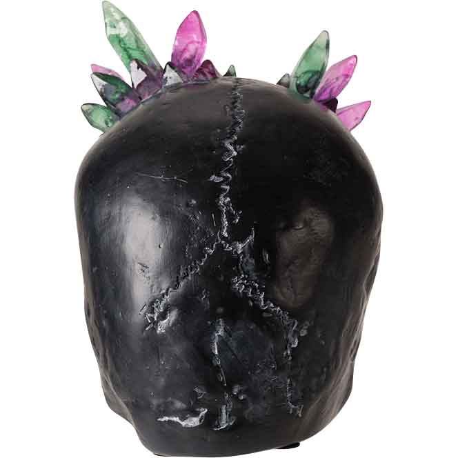 Black Skull Statue with Crystals