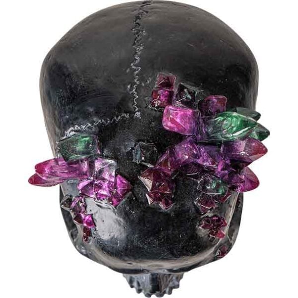 Black Skull Statue with Crystals