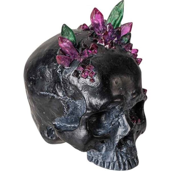 Black Skull Statue with Crystals