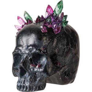 Black Skull Statue with Crystals