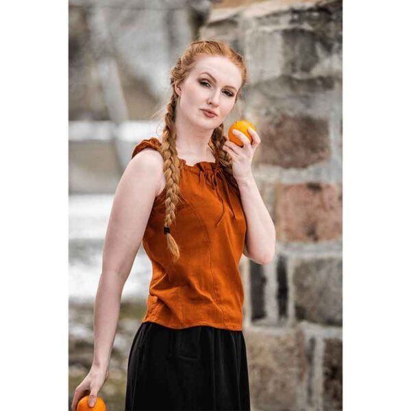 Adele Sleeveless Medieval Summer Blouse - Rust