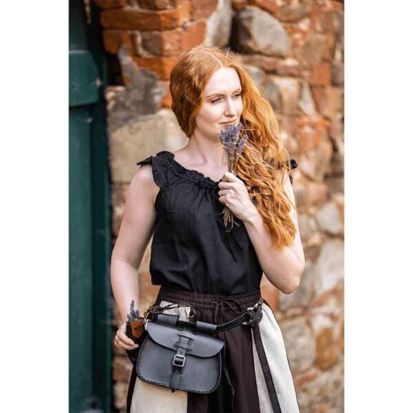 Lotte Ruffled Medieval Summer Blouse - Black