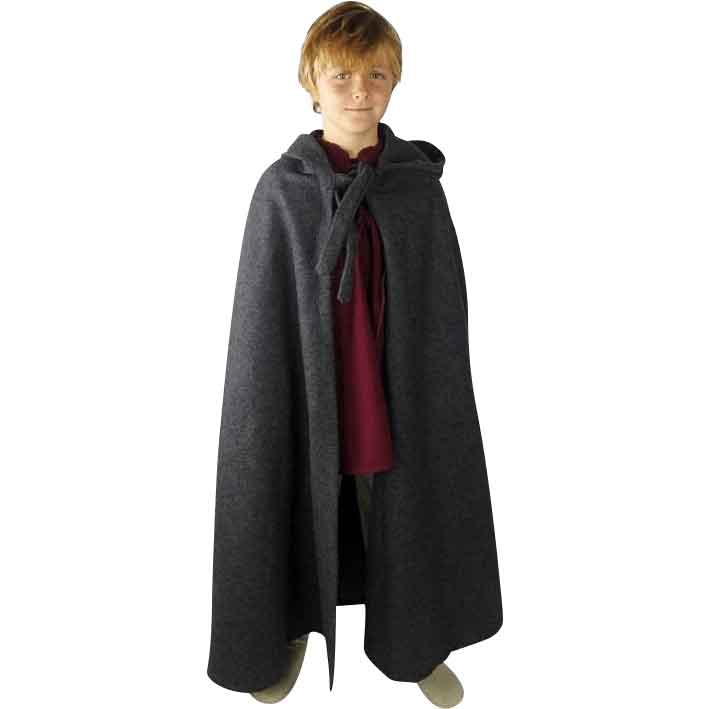 Henrik Kids Long Hooded Medieval Cloak - Grey
