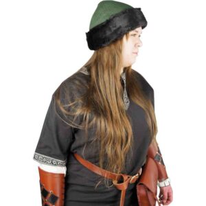 Ulf Viking Cap with Fur Trim - Green with Dark Brown Fur