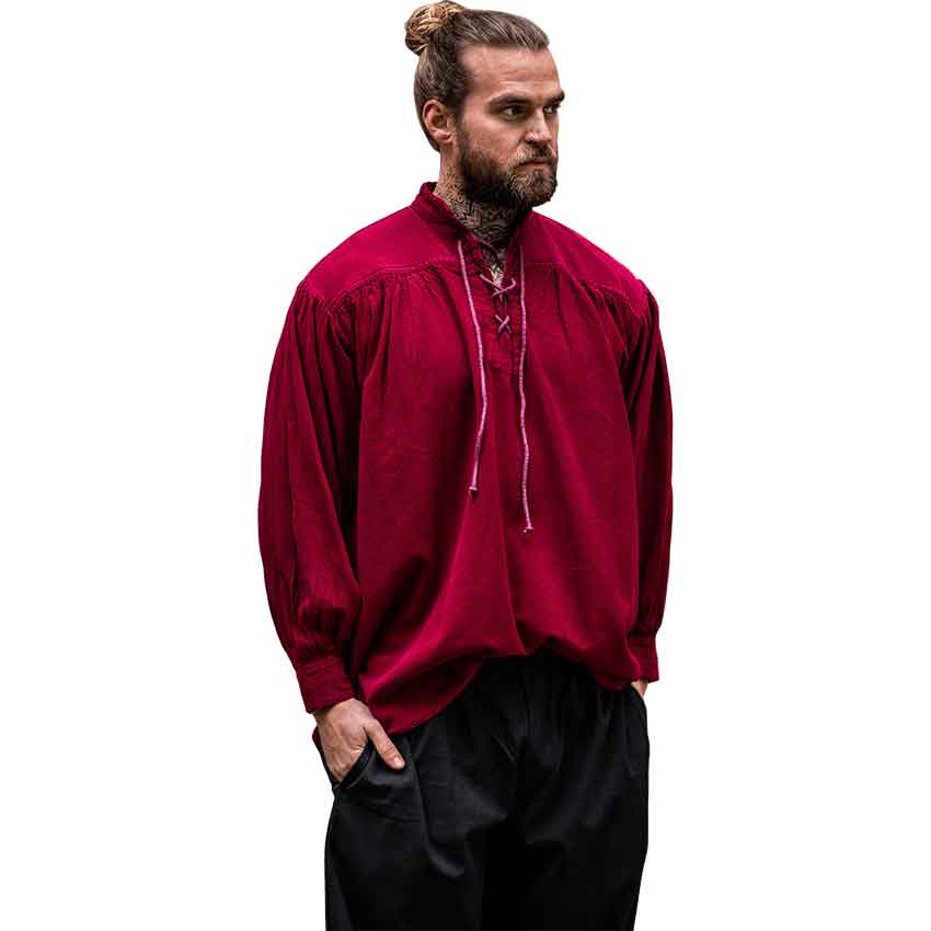 Friedrich Medieval Lace-Up Shirt – Wine Red