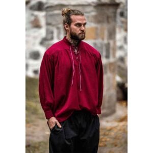 Friedrich Medieval Lace-Up Shirt – Wine Red