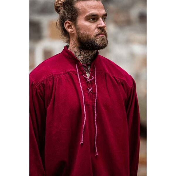 Friedrich Medieval Lace-Up Shirt – Wine Red