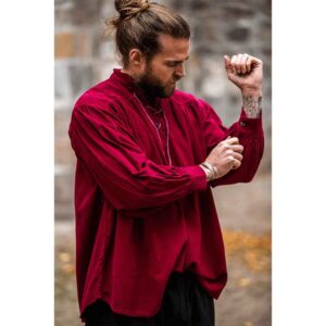Friedrich Medieval Lace-Up Shirt – Wine Red