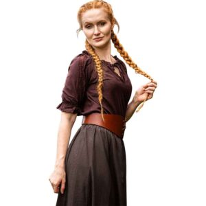 Sandra Short Sleeve Medieval Blouse - Dark Brown