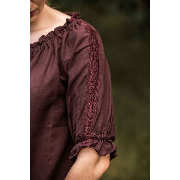 Sandra Short Sleeve Medieval Blouse - Dark Brown
