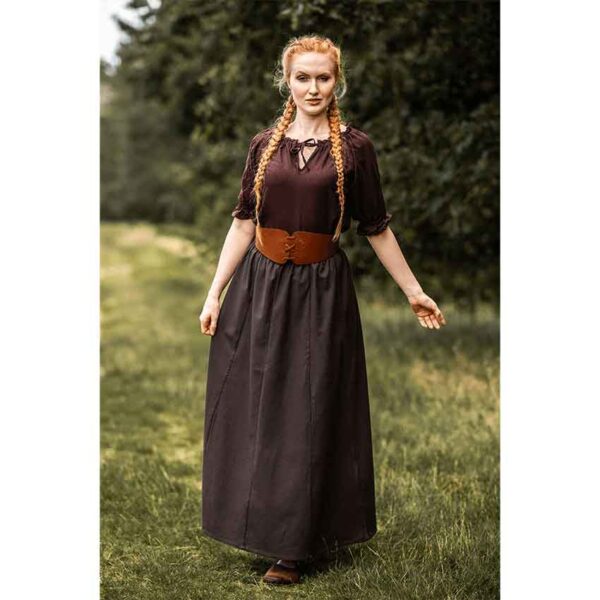 Sandra Short Sleeve Medieval Blouse - Dark Brown