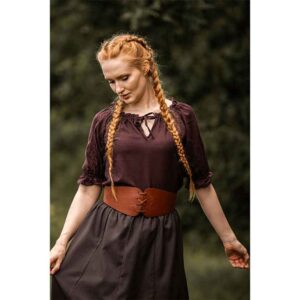 Sandra Short Sleeve Medieval Blouse - Dark Brown