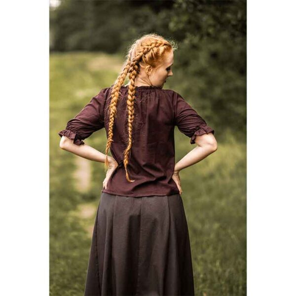 Sandra Short Sleeve Medieval Blouse - Dark Brown
