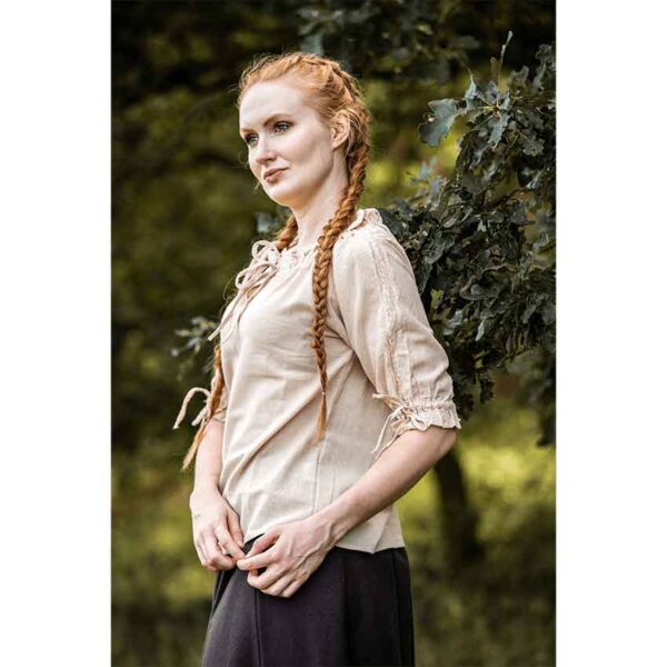 Sandra Short Sleeve Medieval Blouse - Hemp