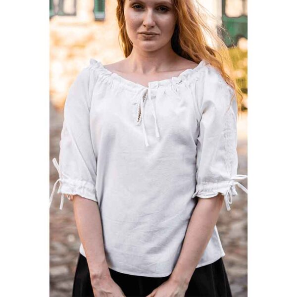 Sandra Short Sleeve Medieval Blouse - Natural