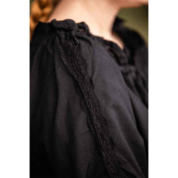 Sandra Short Sleeve Medieval Blouse - Black