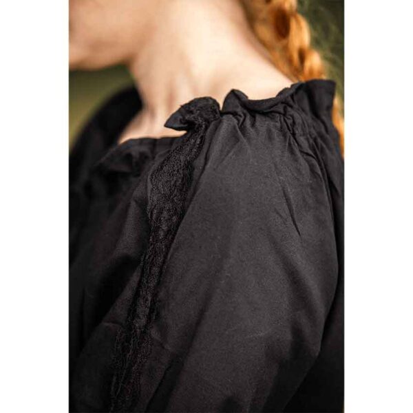Sandra Short Sleeve Medieval Blouse - Black