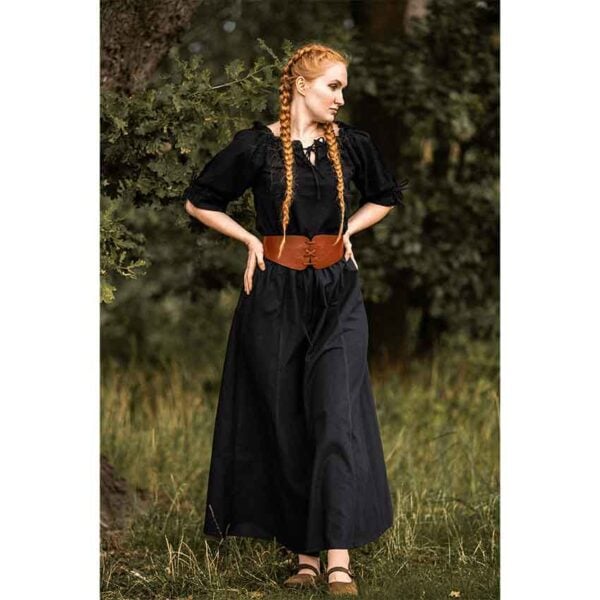 Sandra Short Sleeve Medieval Blouse - Black