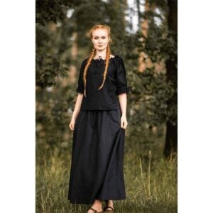 Sandra Short Sleeve Medieval Blouse - Black