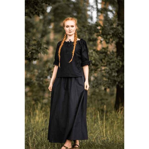 Sandra Short Sleeve Medieval Blouse - Black