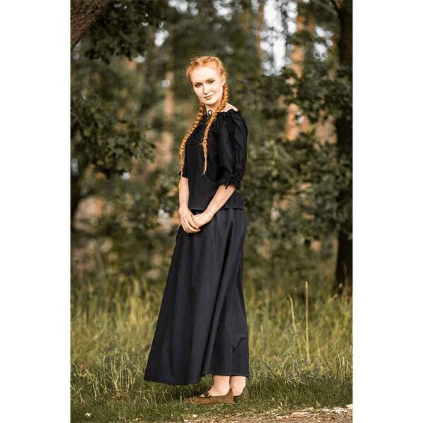 Sandra Short Sleeve Medieval Blouse - Black
