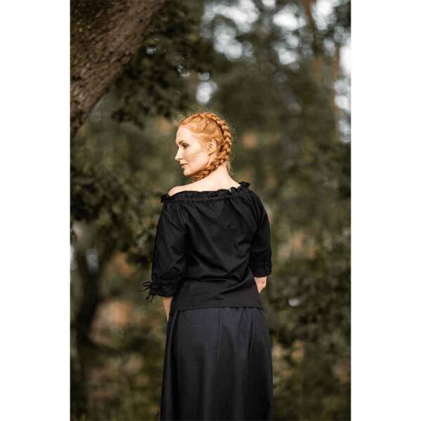 Sandra Short Sleeve Medieval Blouse - Black
