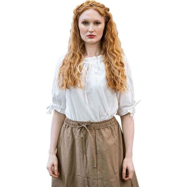 Sandra Short Sleeve Medieval Blouse - White