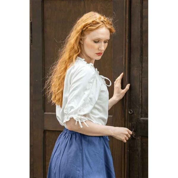 Sandra Short Sleeve Medieval Blouse - White