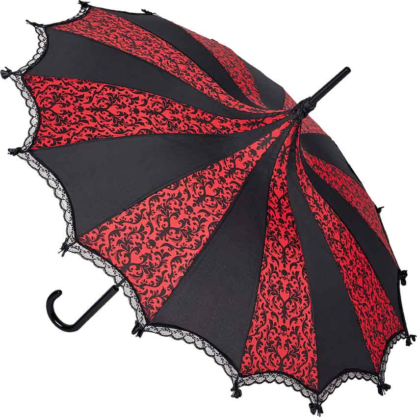 Red and Black Skull Damask Umbrella