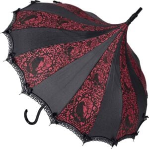 Burgundy and Black Raven Umbrella