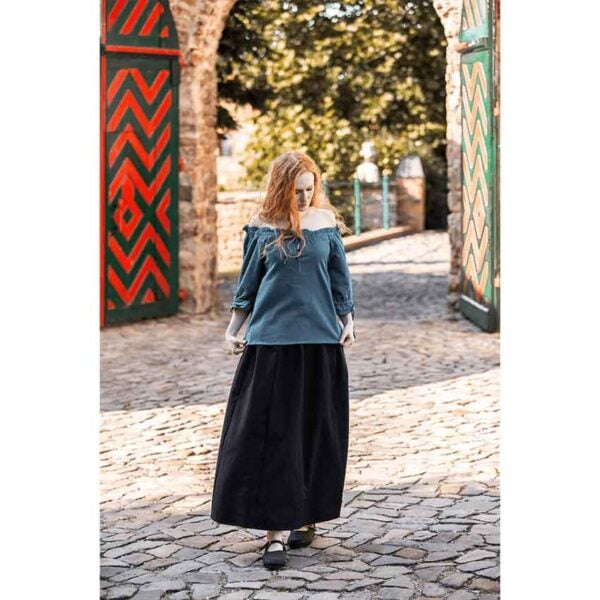 Vera Medieval Short Sleeve Blouse - Petrol Blue
