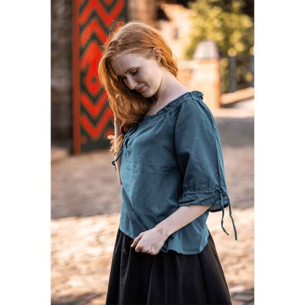 Vera Medieval Short Sleeve Blouse - Petrol Blue