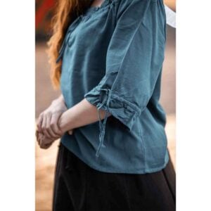 Vera Medieval Short Sleeve Blouse - Petrol Blue