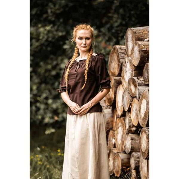 Vera Medieval Short Sleeve Blouse - Dark Brown