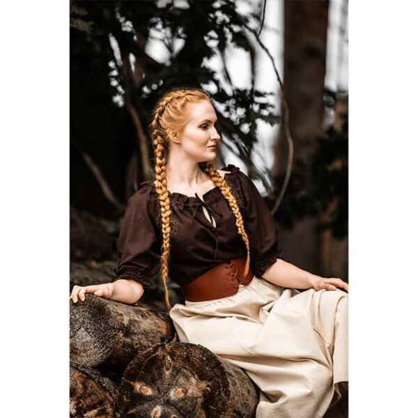 Vera Medieval Short Sleeve Blouse - Dark Brown