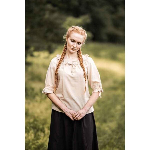 Vera Medieval Short Sleeve Blouse - Hemp