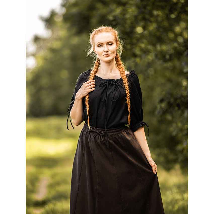 Vera Medieval Short Sleeve Blouse - Black