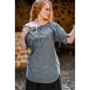 Verena Medieval Short Sleeve Blouse - Pigeon Blue