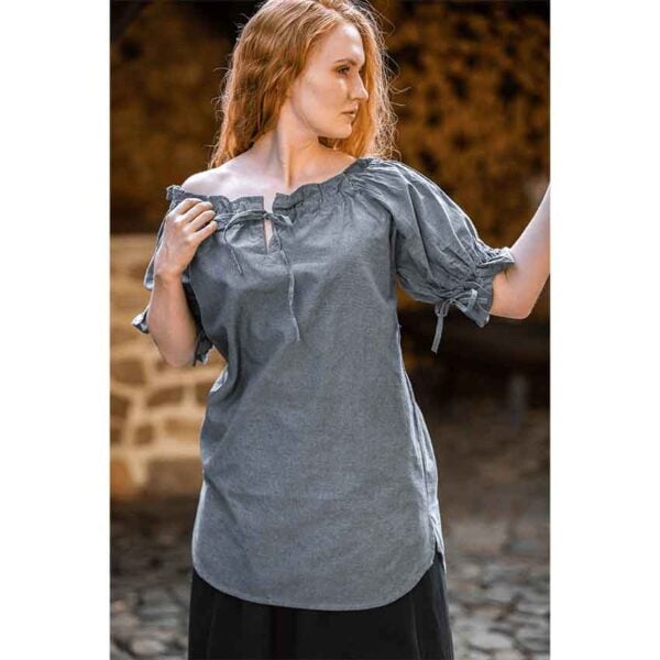 Verena Medieval Short Sleeve Blouse - Pigeon Blue