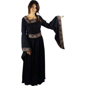 Precious Embroidered Medieval Dress - Black