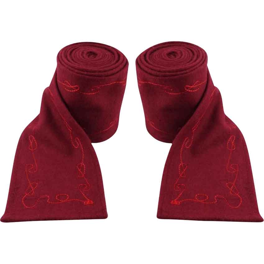 Hannes Embroidered Viking Leg Wraps - Red