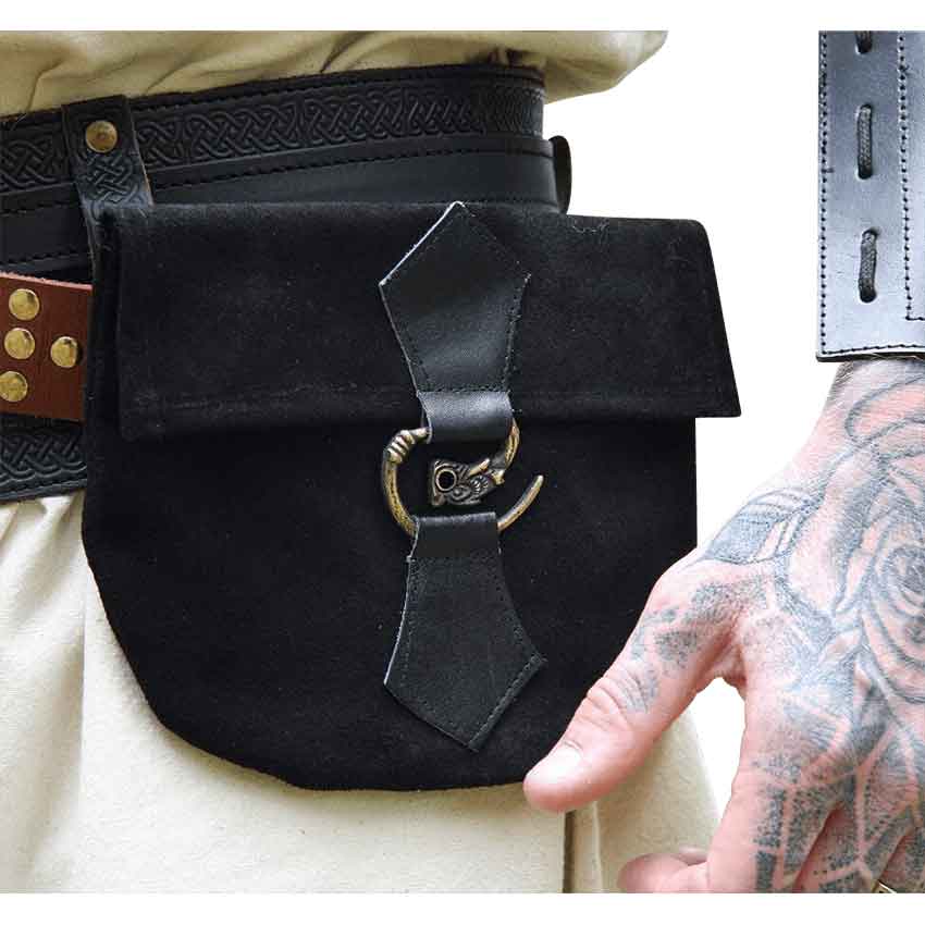 Will Dragon Clasp Leather Belt Pouch - Black