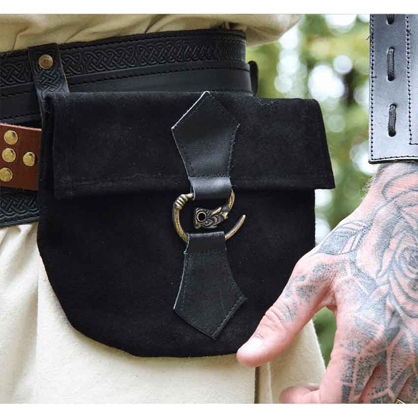 Will Dragon Clasp Leather Belt Pouch - Black