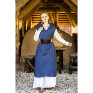 Gerlin Hooded Medieval Wrap Dress - Blue