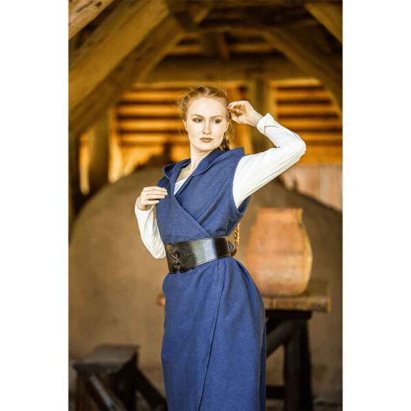 Gerlin Hooded Medieval Wrap Dress - Blue