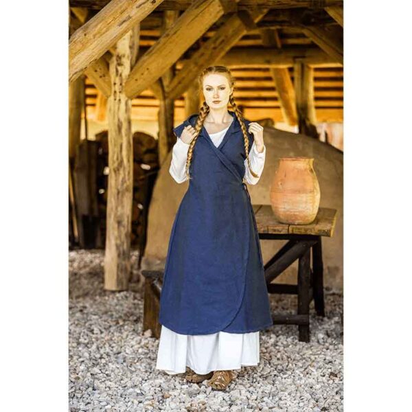 Gerlin Hooded Medieval Wrap Dress - Blue