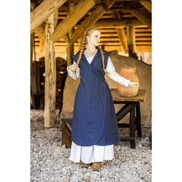 Gerlin Hooded Medieval Wrap Dress - Blue